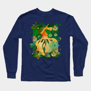 Cute Goldfish Swimming In Green Colored Sea Long Sleeve T-Shirt